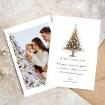 Modernes Trendy Minimalistisch Frohe Weihnachts-Fo Feiertagskarte<br><div class="desc">Elegante schneebedeckte Weihnachtsbaumkarte.. Foto hinten</div>