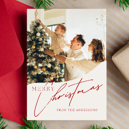 Modernes Trendy Red Frohe Weihnachtsfamilie Foto Feiertagskarte