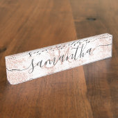Modernes trendy RosengoldGlitter-Marmormonogramm Namensplakette (Seite)