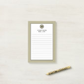 Modernes, trendy Sage Green Monogram Linse Post-it Klebezettel (Auf Schreibtisch)