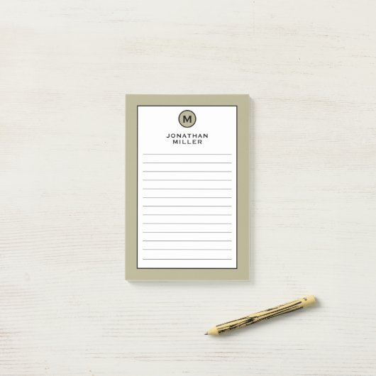 Modernes, trendy Sage Green Monogram Linse Post-it Klebezettel (Auf Schreibtisch)