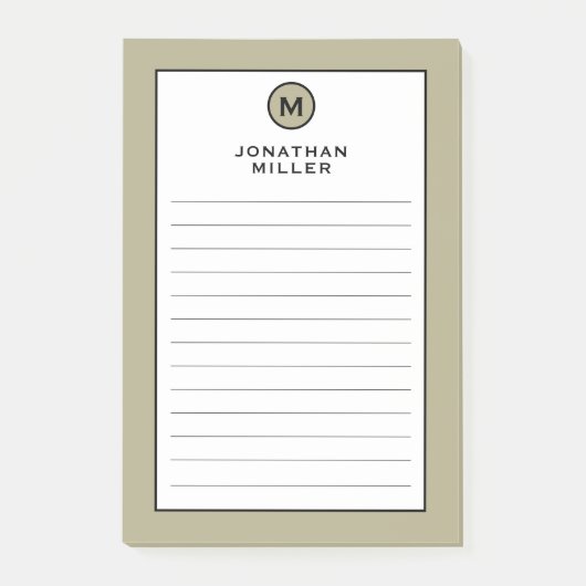 Modernes, trendy Sage Green Monogram Linse Post-it Klebezettel (Vorderseite)