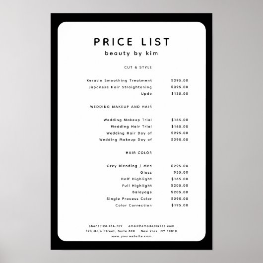 Modernes, trendy, Salon Price List Poster (Vorne)
