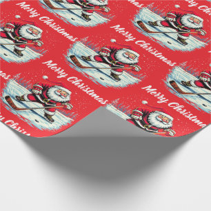 Modernes trendy Santa Playing Ice Hockey Geschenkpapier
