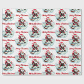 Modernes trendy Santa Playing Ice Hockey Geschenkpapier (Flach)