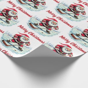 Modernes trendy Santa Playing Ice Hockey Geschenkpapier