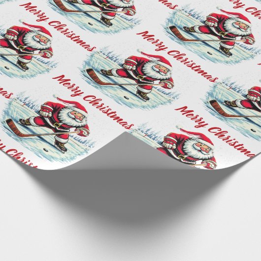 Modernes trendy Santa Playing Ice Hockey Geschenkpapier (Ecke)