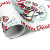 Modernes trendy Santa Playing Ice Hockey Geschenkpapier (Rolleneckpunkt)
