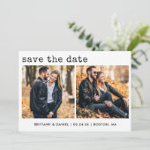 Modernes, trendy Schreibmaschine Text 2 Foto Save The Date (Stehend Vorderseite)