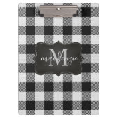 Modernes trendy Schwarz-weiß Buffalo Kariert Monog Klemmbrett (Vorderseite)