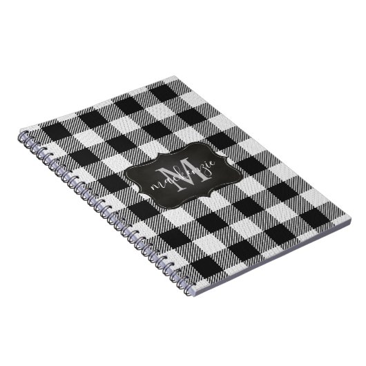 Modernes trendy Schwarz-weiß Buffalo Kariert Monog Notizblock (Rechte Seite)