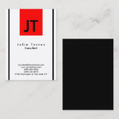 Modernes, trendy Schwarz-weißes Rotes Monogramm Visitenkarte (Vorne/Hinten)