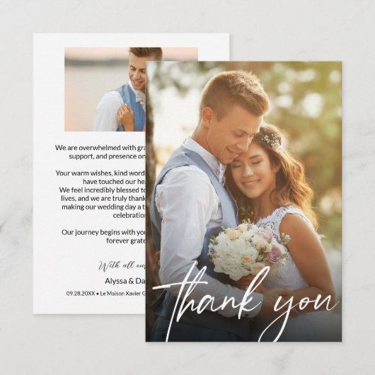 Modernes, trendy Script 2 Wedding Fotos Dankeskarte (Vorne/Hinten)