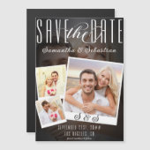 Modernes, trendy Script 3 Foto Wedding Save the Da Magneteinladung (Vorne/Hinten)