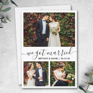 Modernes, trendy Script 3 Foto Wir Got Verheiratet Ankündigung