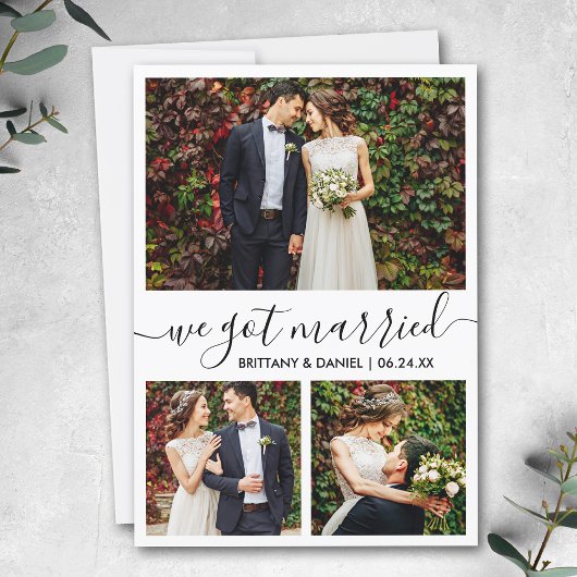 Modernes, trendy Script 3 Foto Wir Got Verheiratet Ankündigung