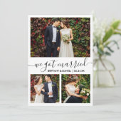 Modernes, trendy Script 3 Foto Wir Got Verheiratet Ankündigung (Stehend Vorderseite)