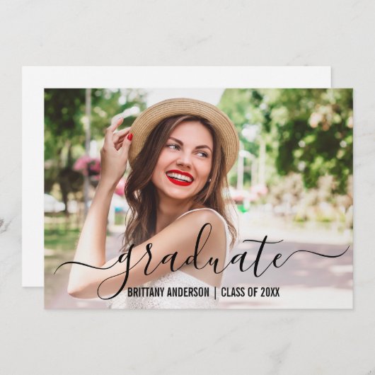 Modernes Trendy Script Abschluss Foto Ankündigung (Vorne/Hinten)