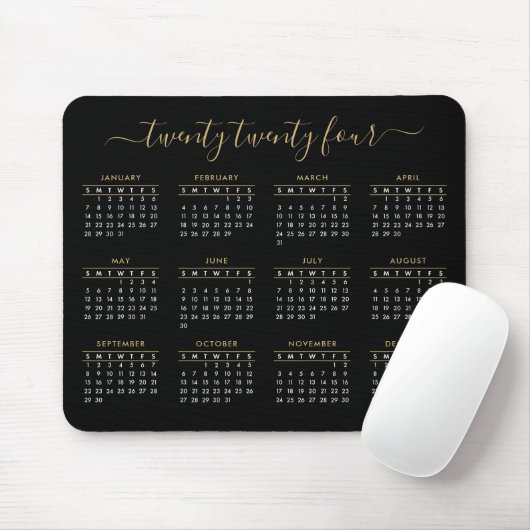 Modernes, trendy Script Black Gold 2024 Kalender Mousepad (Mit Mouse)