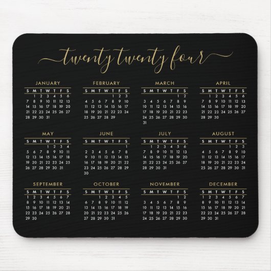 Modernes, trendy Script Black Gold 2024 Kalender Mousepad (Vorne)