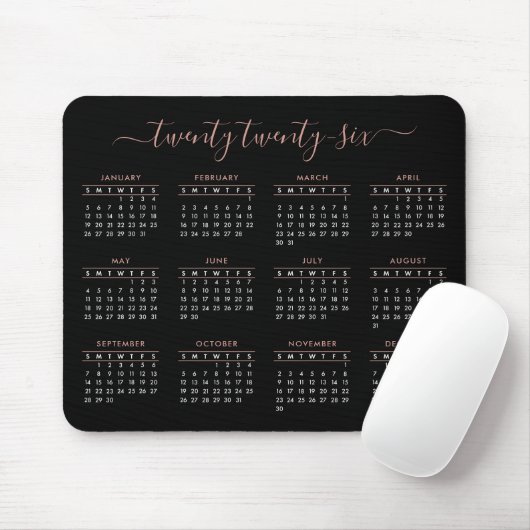 Modernes, trendy Script Black Rose Gold 2026 Kalen Mousepad (Mit Mouse)