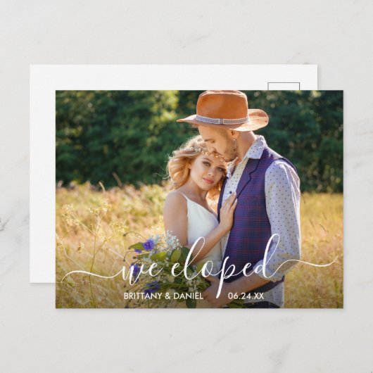 Modernes, trendy Script, das wir für das Hochzeits Postkarte (Vorne/Hinten)