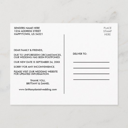 Modernes, trendy Script derselben Liebe Neues Date Postkarte (Rückseite)