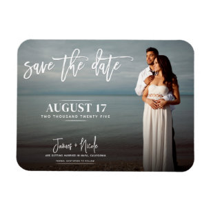 Modernes, trendy Script-Foto Save the Date Hochzei Magnet