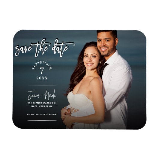 Modernes, trendy Script-Foto Save the Date Hochzei Magnet (Horizontal)