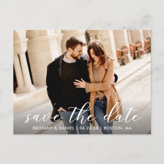 Modernes trendy Script-Foto | SAVE THE DATE Postkarte (Vorderseite)