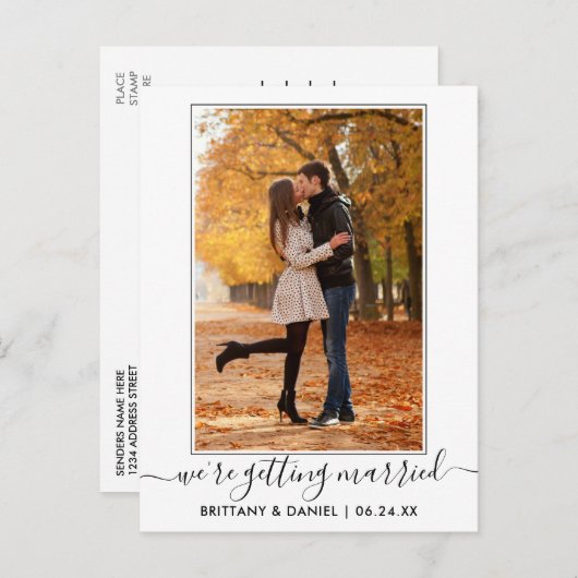Modernes, trendy Script Save the Date heiraten Postkarte (Vorne/Hinten)
