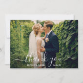 Modernes, trendy Script Wedding Foto Dankeskarte (Vorderseite)