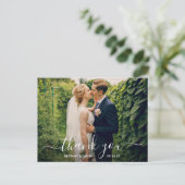 Modernes, trendy Script Wedding Foto Vielen Dank Postkarte (Stehend Vorderseite)