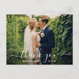Modernes, trendy Script Wedding Foto Vielen Dank Postkarte