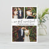 Modernes, trendy Script Wir Got Verheiratet 3 Foto Ankündigung (Stehend Vorderseite)