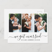 Modernes, trendy Script Wir Got Verheiratet 3 Foto Postkarte (Vorne/Hinten)