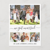 Modernes, trendy Script Wir Got Verheiratet 4 Foto Postkarte (Vorderseite)