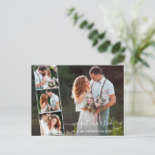 Modernes, trendy Script Wir Got Verheiratet 4 Foto Postkarte (Stehend Vorderseite)