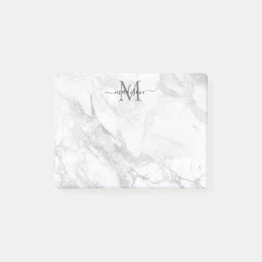 Modernes, trendy Silver Gray Marble Monogram Post-it Klebezettel (Vorderseite)