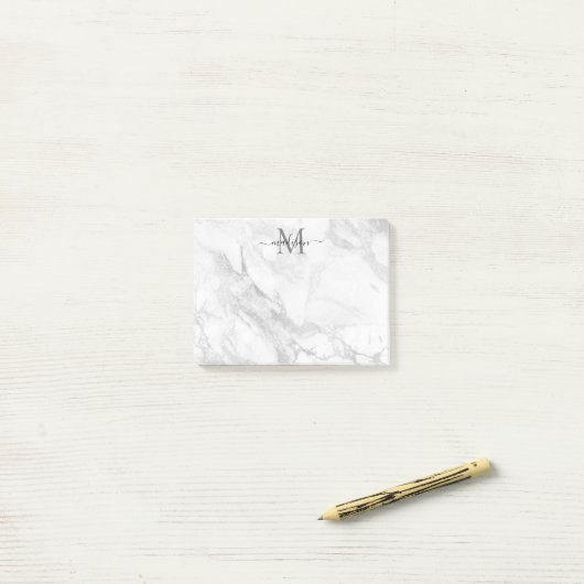 Modernes, trendy Silver Gray Marble Monogram Post-it Klebezettel (Auf Schreibtisch)