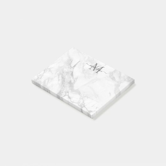 Modernes, trendy Silver Gray Marble Monogram Post-it Klebezettel (angewinkelt)