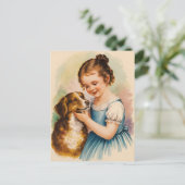 Modernes, trendy Vintages Vintages Mädchen und Hun Postkarte (Stehend Vorderseite)