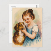 Modernes, trendy Vintages Vintages Mädchen und Hun Postkarte (Vorne/Hinten)