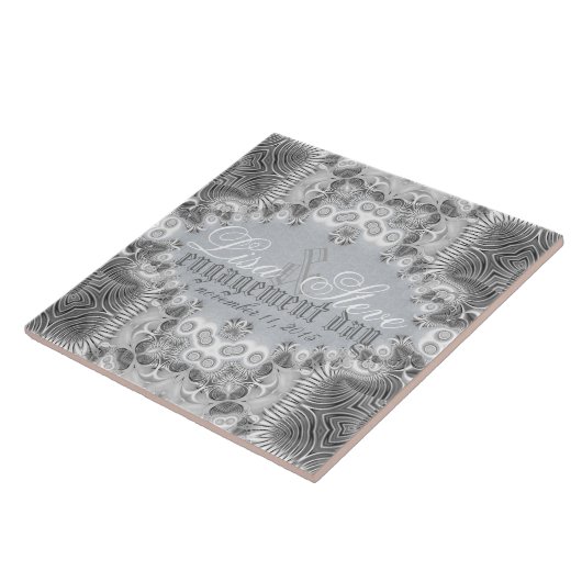 Modernes Tribal Silver + Weiße Verlobung Souvenir Fliese (Seite)