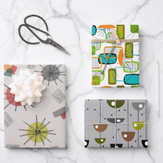 Modernes Trio 4 Papierblätter aus dem Mittelalter Geschenkpapier Set
