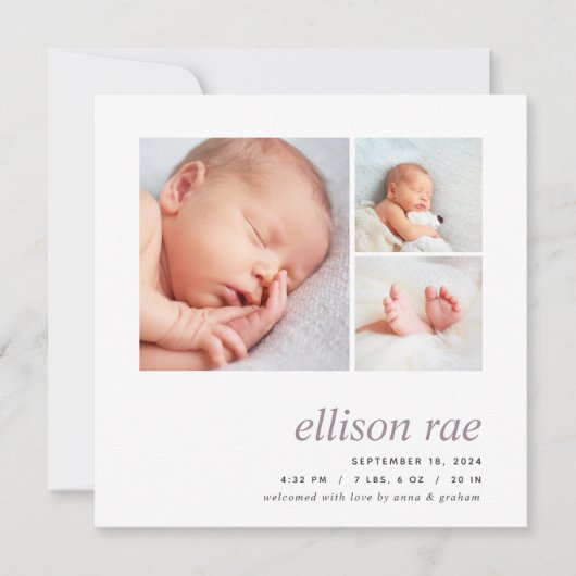 Modernes Trio | Einfache Mindestgeburt des Fotos Ankündigung (Vorderseite)