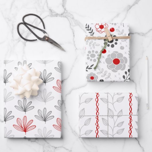 Modernes Trio in Rot und Grau Geschenkpapier Set (Vorderseite)