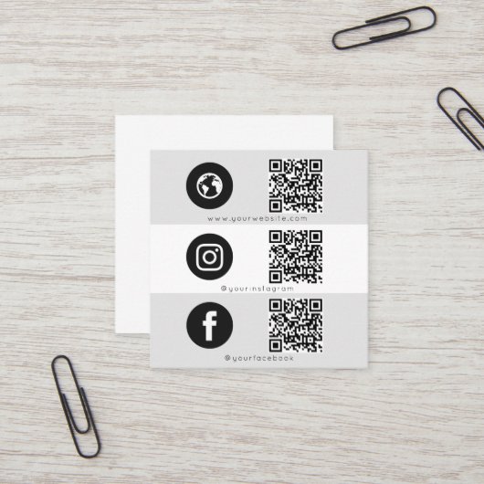 Modernes Triple Icon & QR Code Social Media-Logo Quadratische Visitenkarte (Vorderseite/Rückseite Beispiel)