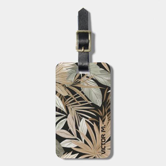 Modernes Tropenleaf Black & Gold Masculin Custom Gepäckanhänger (Vorderseite vertikal)