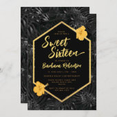 Modernes Tropenschwarzes 16 . Geburtstag Einladung (Vorne/Hinten)